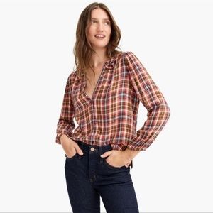 J Crew Point Sur Plaid Ruffle Top XL